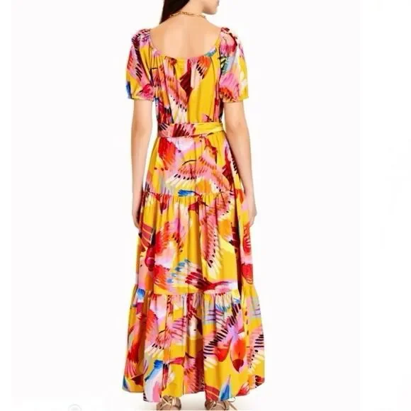 SOLD FARM Rio Neon Macaws Maxi Dress Beaded Tropical Bird Yellow Pink Size L - Picture 5 of 16